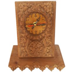 Monabat Kari desktop clock, Purchase Iranian wood carving desktop clock from handicrafts365