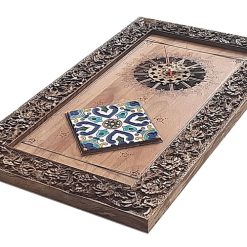 Rectangular Iranian wood carving wall clock made of walnut wood