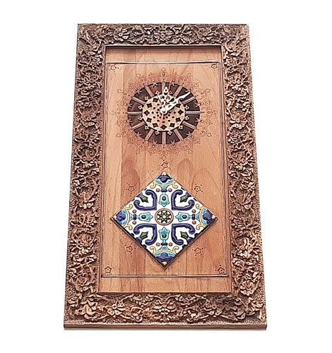 Rectangular wood carving wall clock - Handicrafts365.com
